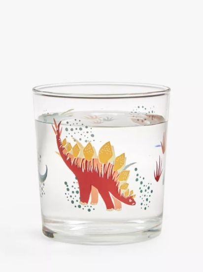 Dinosaur Print Glass Tumbler, 380ml, Clear/Multi