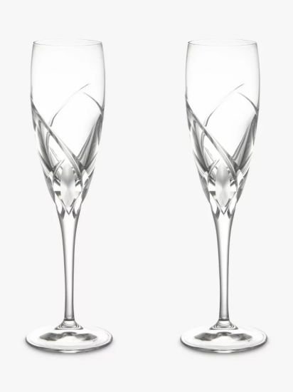Cut Crystal Glass Champagne Flutes, 160ml, Set of 2, Clear