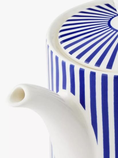 Narrow Stripe Earthenware Teapot, 1.1L, Blue/White
