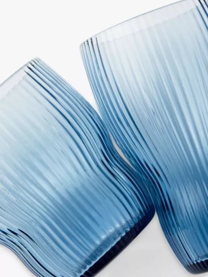 Ribbed Glass Highball, Set of 2, 300ml, Blue