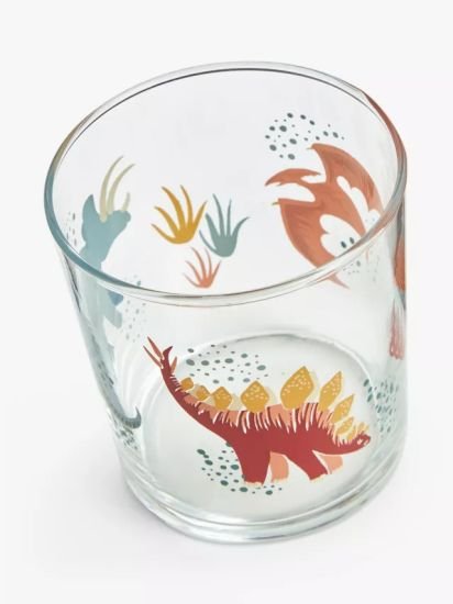 Dinosaur Print Glass Tumbler, 380ml, Clear/Multi